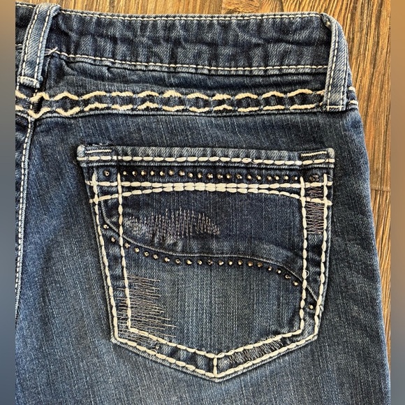 Wrangler Rock 47 Ultra Low Rise Jeans 7x36 Western Biker Thick Stitch Whiskering - Picture 11 of 14